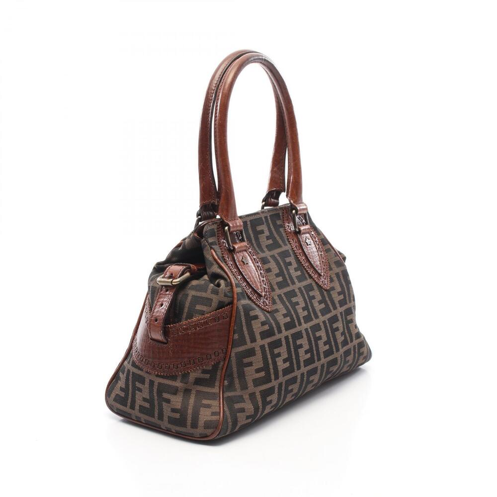 Fendi Etnico Zucca Handbag Canvas Leather Brown Black - Picture 2 of 5